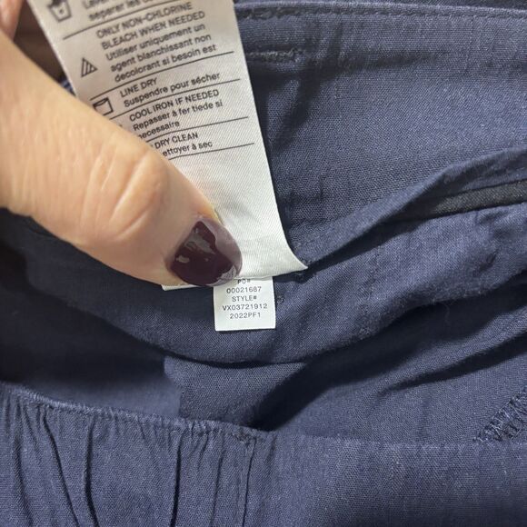 VINCE Pants Women’s Large Navy Blue Linen Blend Wide Leg Pleated Pull On Trouser - Picture 8 of 8